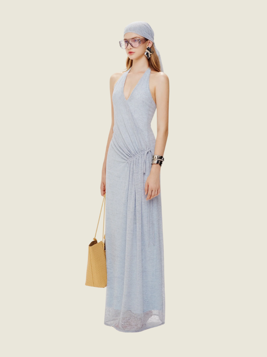 Mollynista Blue Stretch Mesh Maxi Dress