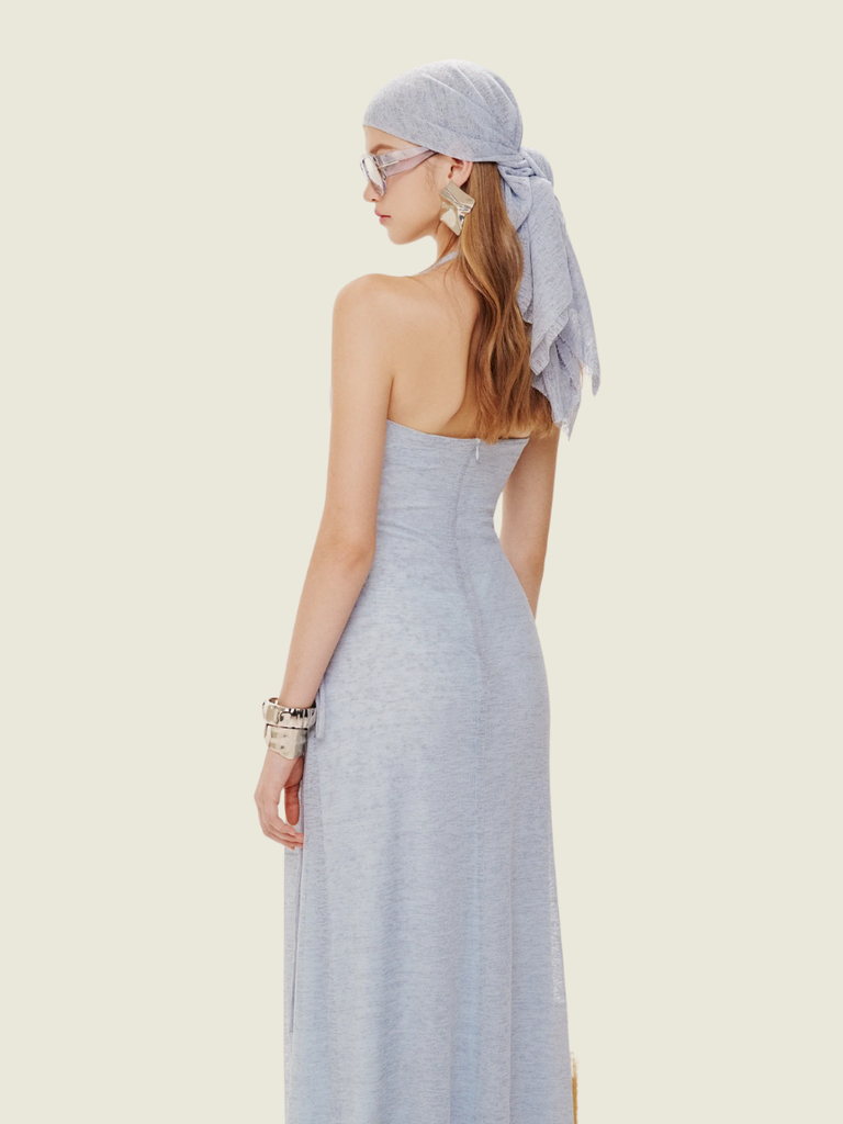 Mollynista Blue Stretch Mesh Maxi Dress