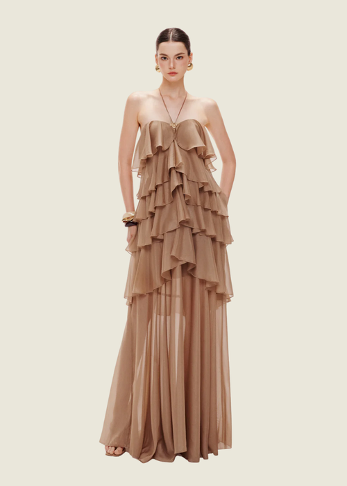 Mollynista Brown Tiered Maxi Dress