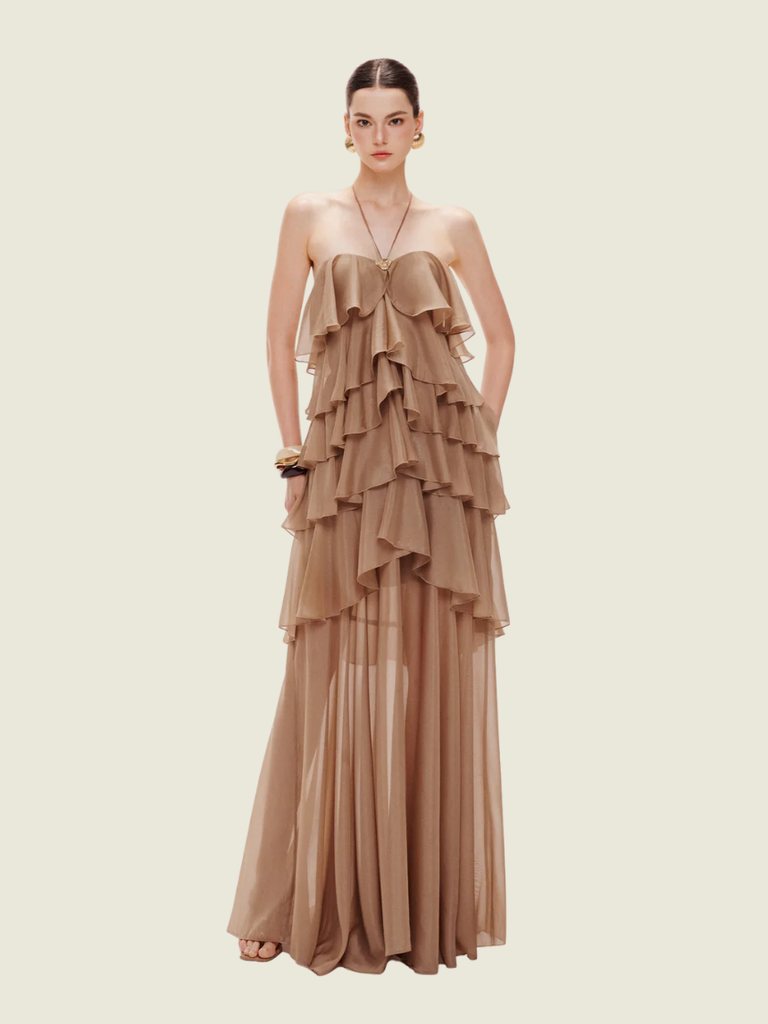 Mollynista Brown Tiered Maxi Dress