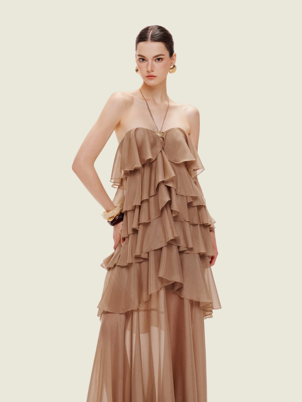 Mollynista Brown Tiered Maxi Dress