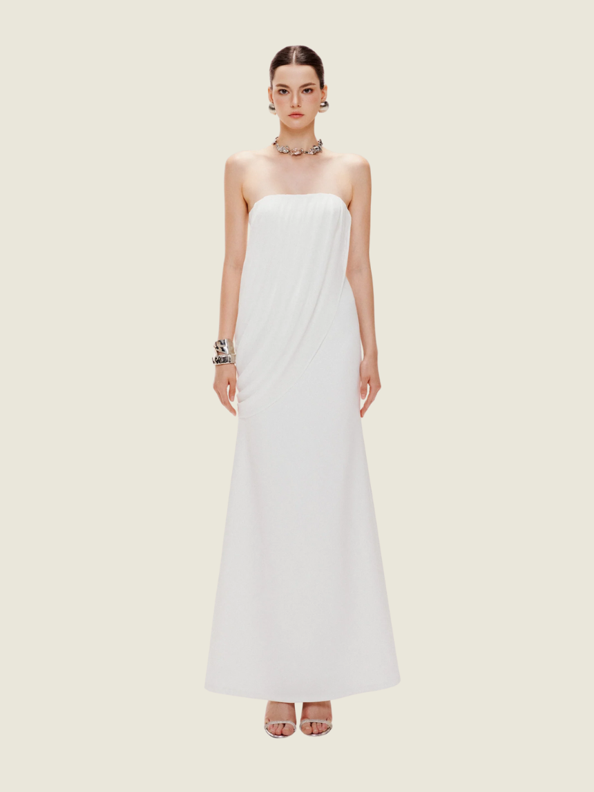 Mollynista White Asymmetric Drape Dress
