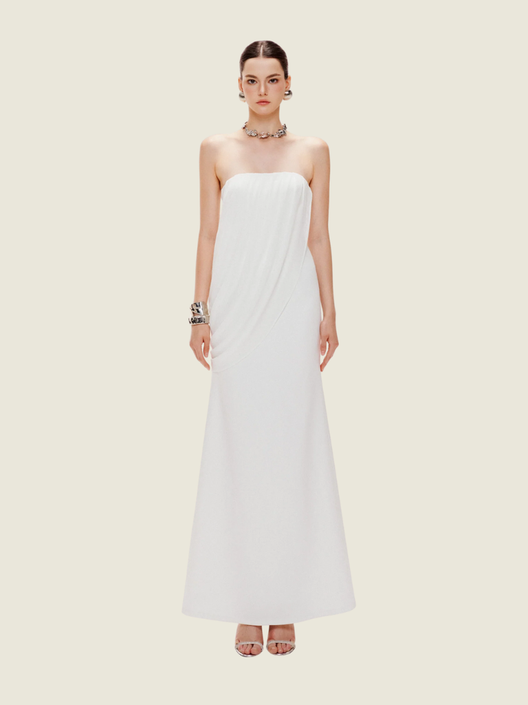Mollynista White Asymmetric Drape Dress