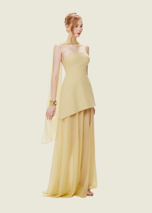 Mollynista Yellow Strapless Organza Train Dress (M) hover image