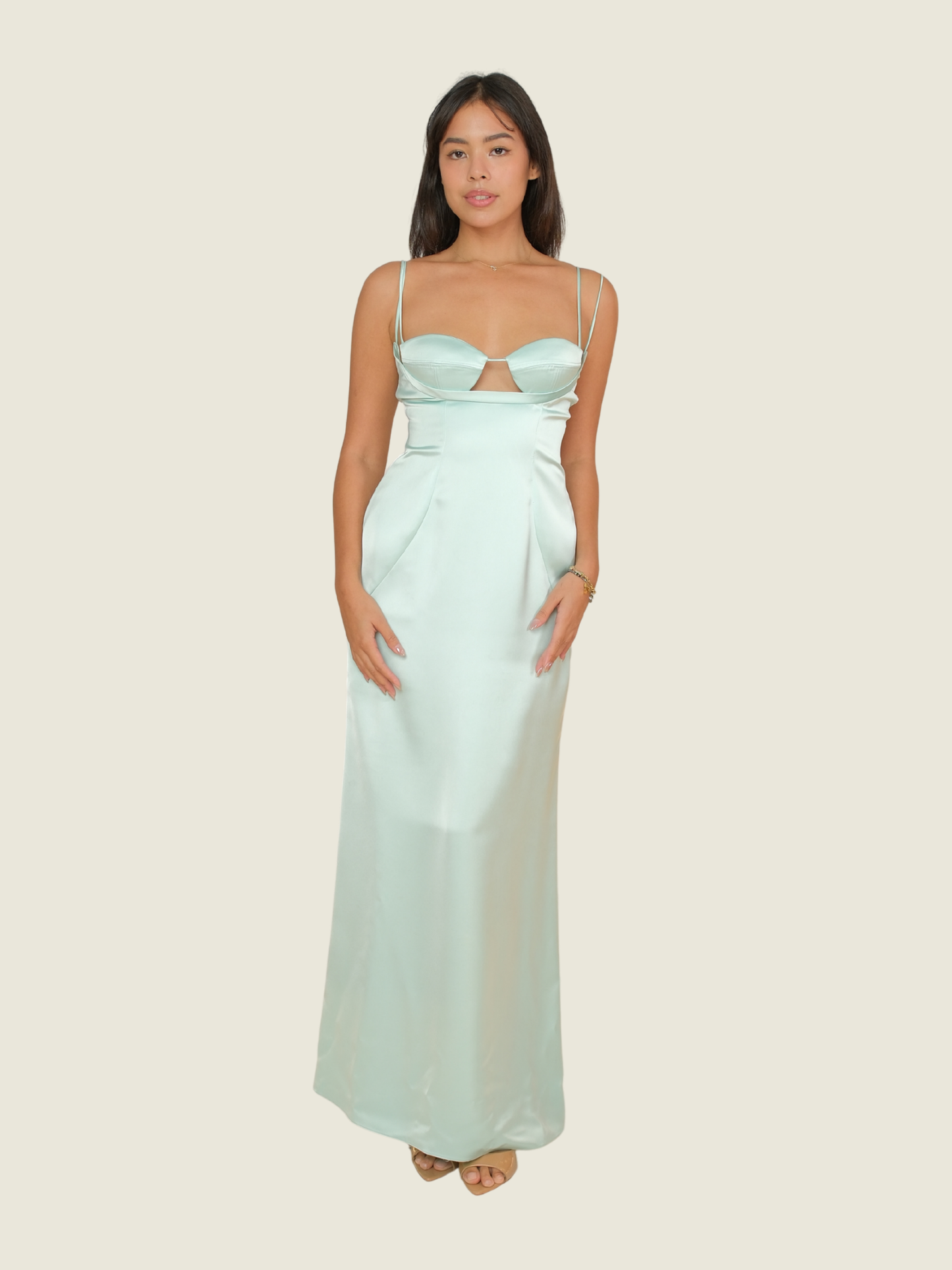 Neric Beltran Seafoam Silk Gown