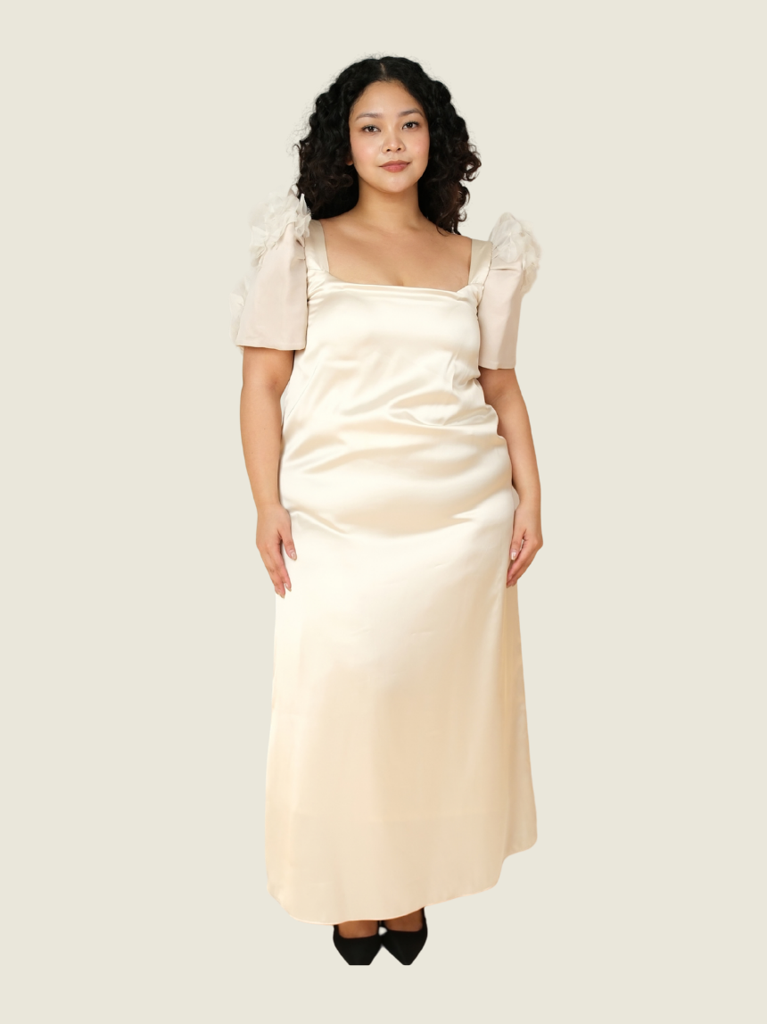 Niño Angeles Couture Off White Korean Silk Flowy Modern Filipiniana