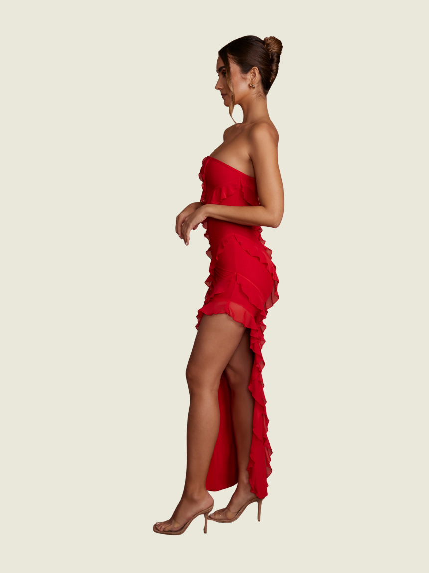 Oh Polly Nevali Bandeau Ruffle Maxi Dress
