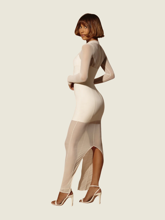 Oh Polly Stori Long Sleeve Sheer Maxi Dress