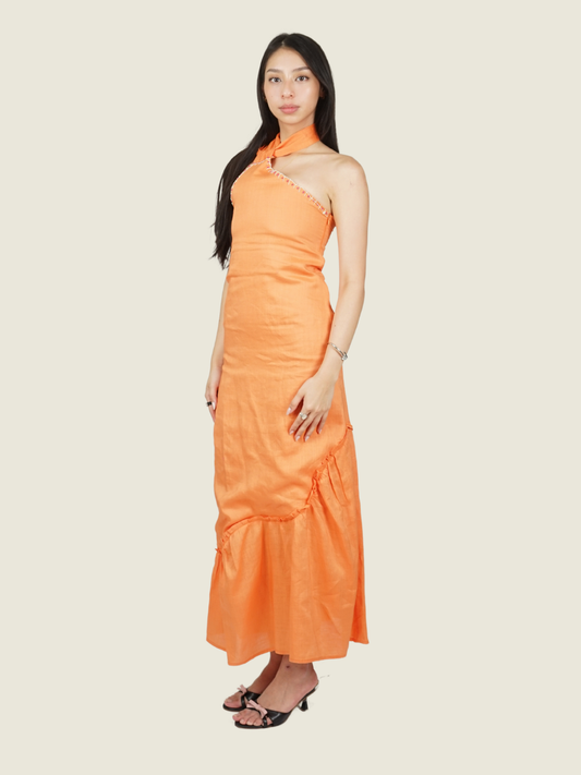 Ola Haus Orange One Sided Linen Dress