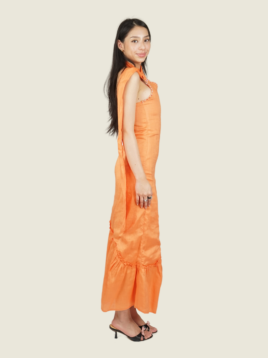 Ola Haus Orange One Sided Linen Dress