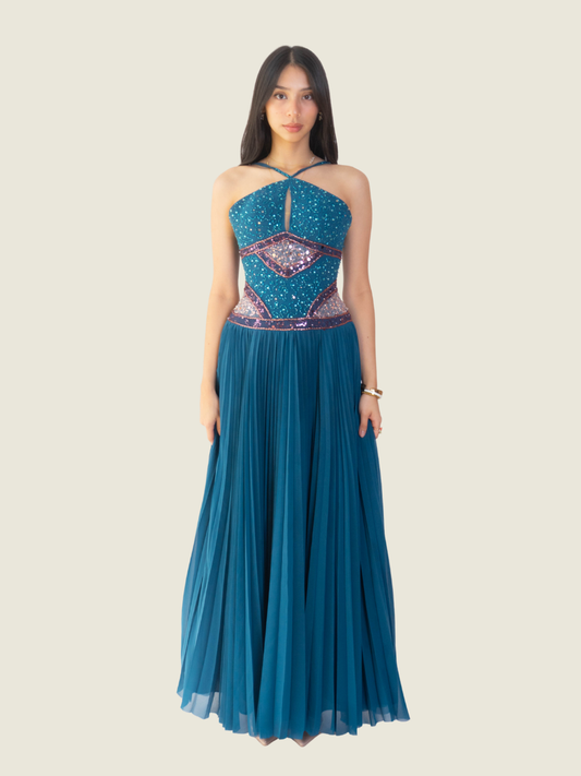 Paolo Blanco Custom Blue Halter Gown