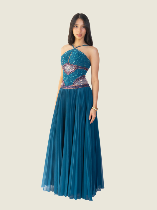 Paolo Blanco Custom Blue Halter Gown