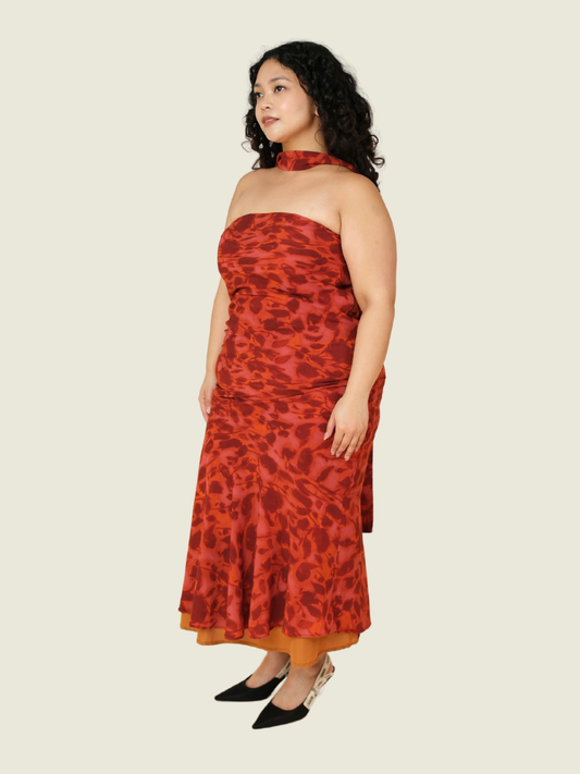 Peppermayo Under the Pagoda Maxi Dress in Deep Red Floral (L)