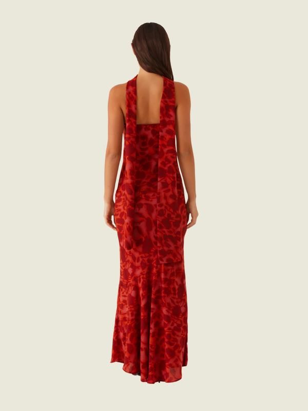 Peppermayo Under the Pagoda Maxi Dress in Deep Red Floral (S)