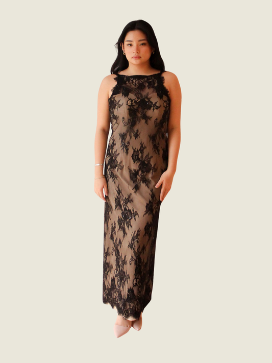 Rajo Laurel Black Lace Gown