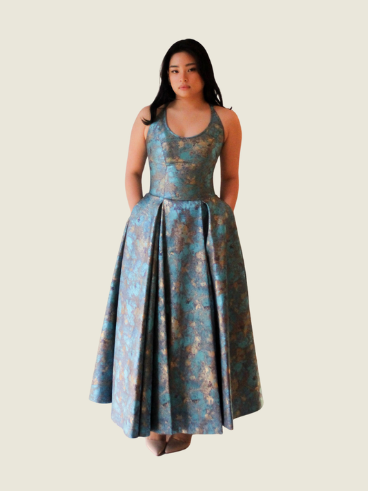 Rajo Laurel Teal and Gold Midi