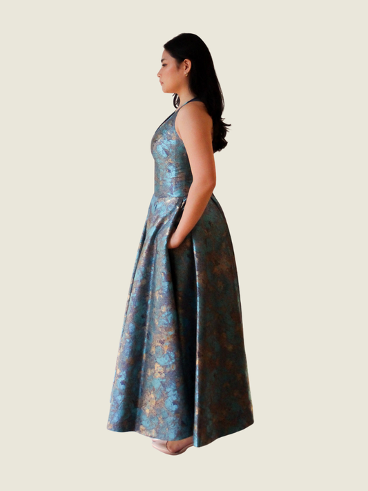 Rajo Laurel Teal and Gold Midi