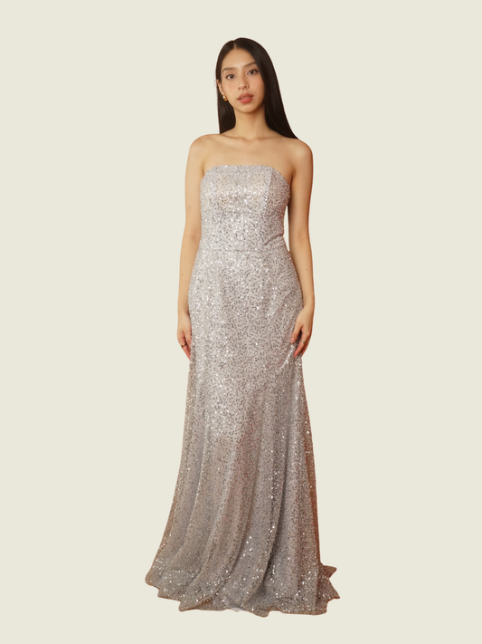 Religioso Silver Sequin Gown
