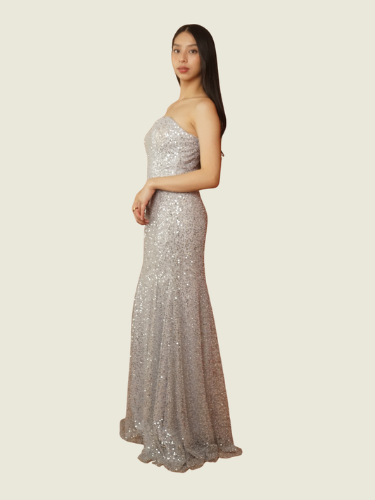 Religioso Silver Sequin Gown
