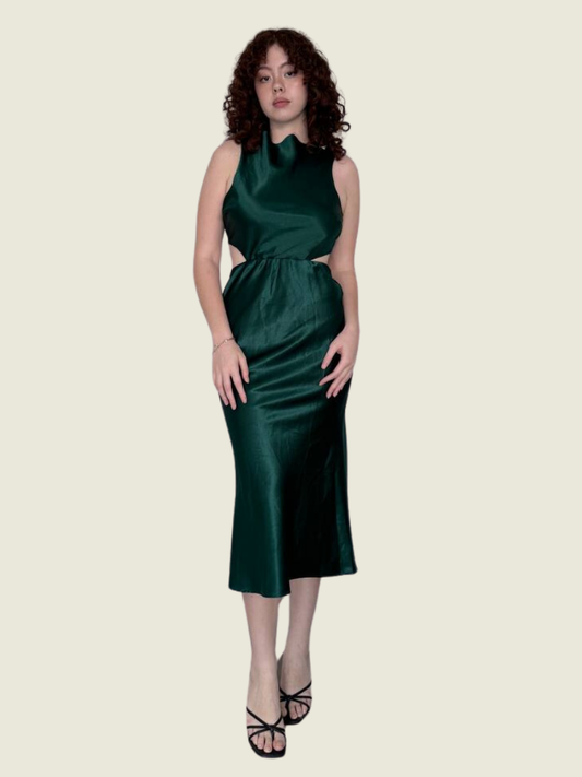 Reverse Green Satin Cut Out Dress