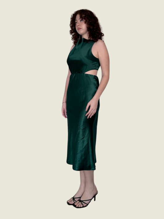 Reverse Green Satin Cut Out Dress