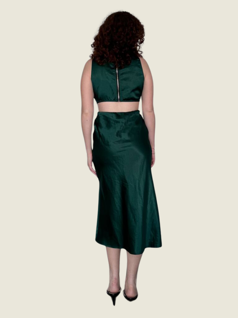 Reverse Green Satin Cut Out Dress