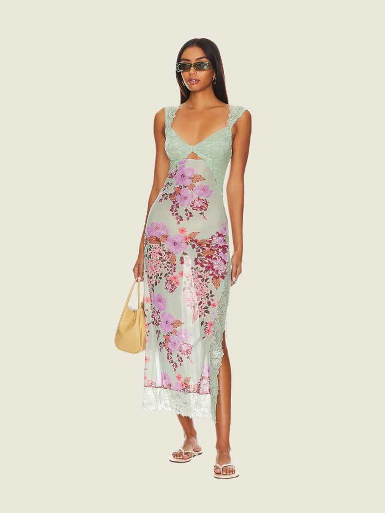 Revolve x Intimately FP Suddenly Fine Maxi Slip Sage Combo
