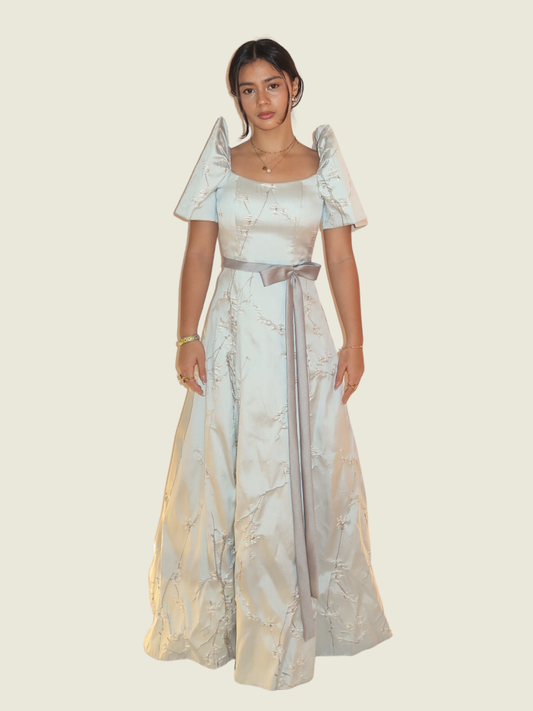 Rhett Eala Baby Blue Silver Textured Filipiniana Gown