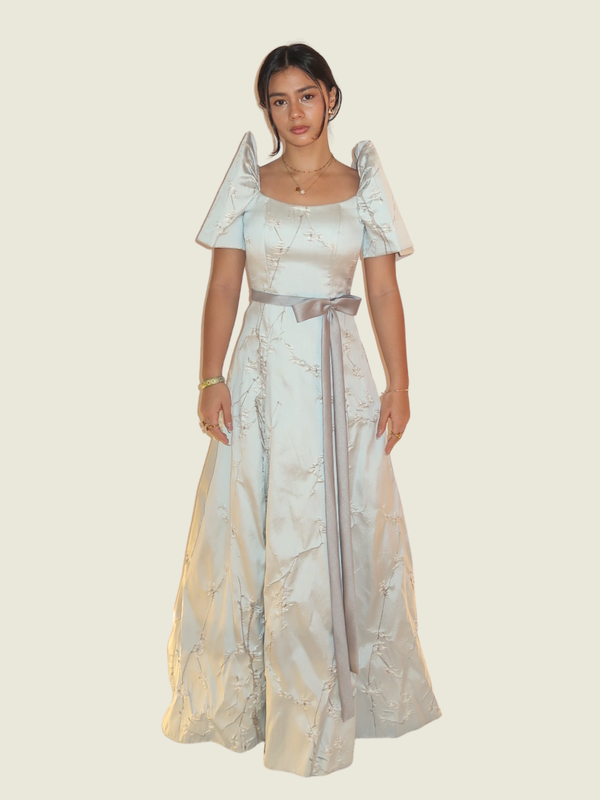 Rhett Eala Baby Blue Silver Textured Filipiniana Gown