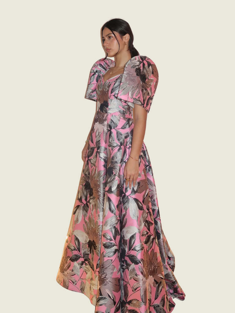 Rhett Eala Pink and Silver Abstract Filipiniana Gown