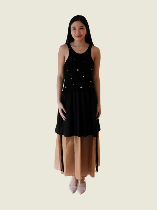 Rosanna Ocampo Black Midi with Gold Details