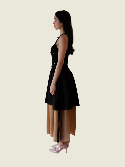 Rosanna Ocampo Black Midi with Gold Details