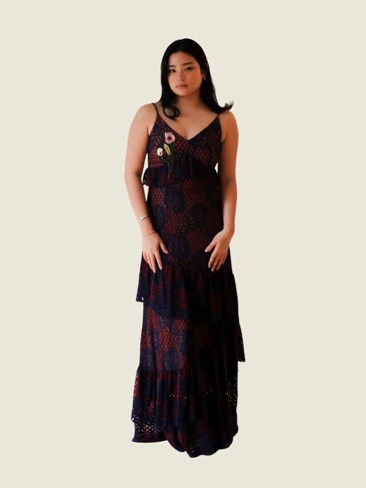 Rosanna Ocampo Blue and Red Lace Gown