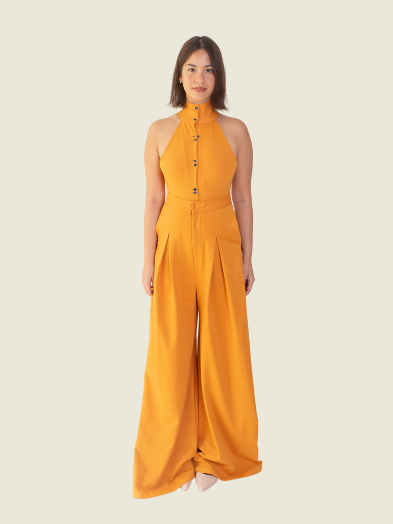 Sassa Jimenez Orange Bodysuit and Pants Set