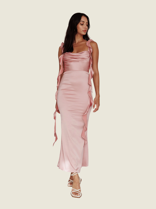 Selfie Leslie Blushing Ruffle Trim Midi Dress