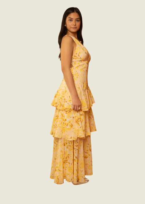 Selfie Leslie Yellow Veda Strappy Back Ruffle Dress Floral hover image