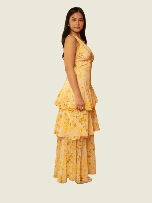 Selfie Leslie Yellow Veda Strappy Back Ruffle Dress Floral
