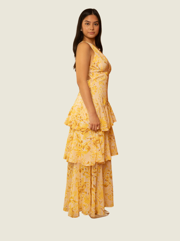 Selfie Leslie Yellow Veda Strappy Back Ruffle Dress Floral