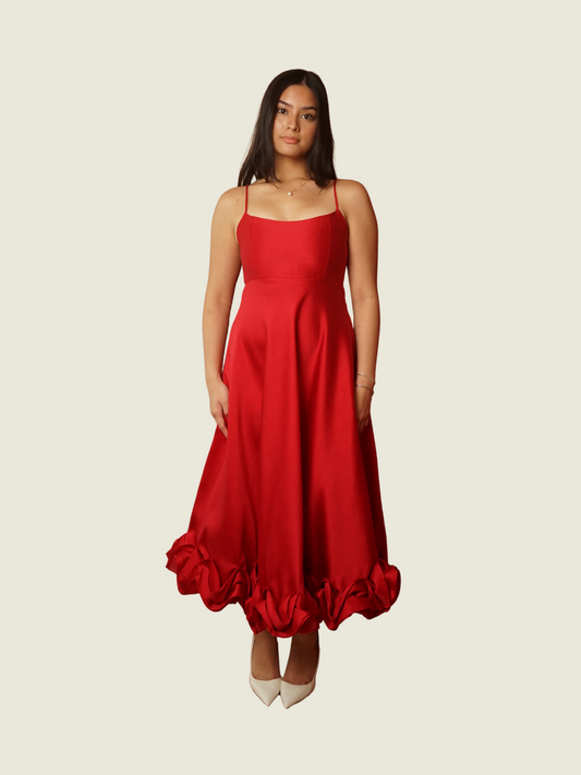 Style Staple Red Ruffled Hem Dress
