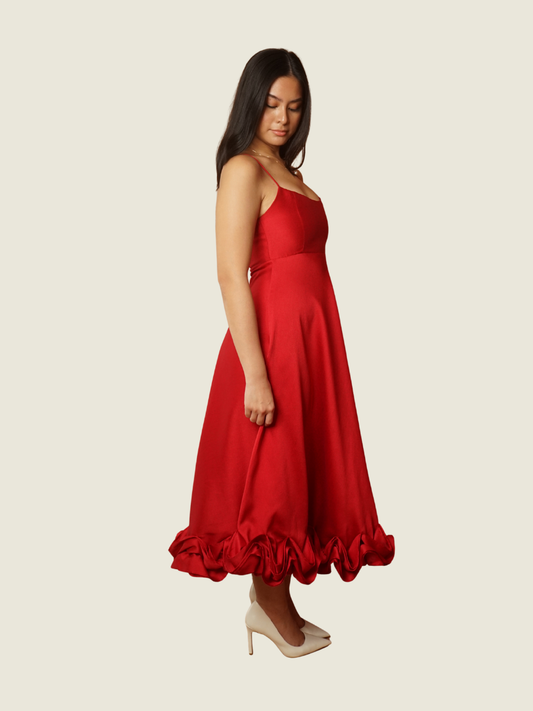 Style Staple Red Ruffled Hem Dress
