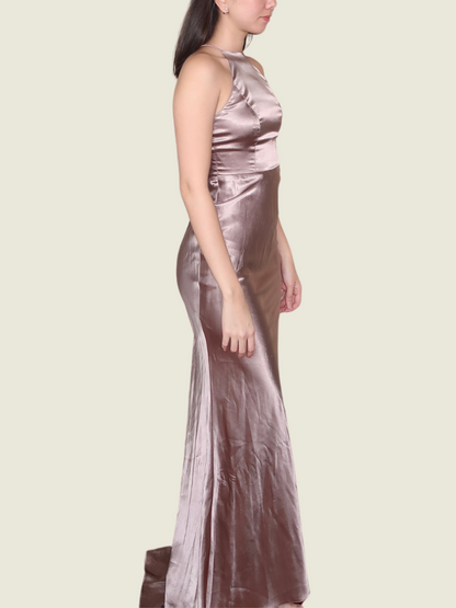 Syne Brown Satin Halter Dress