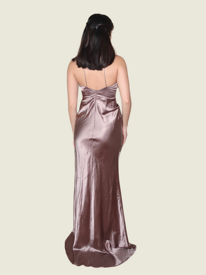 Syne Brown Satin Halter Dress