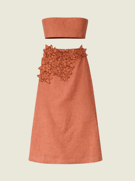 Trude Lizares Rust Axelle Top and Midi Skirt