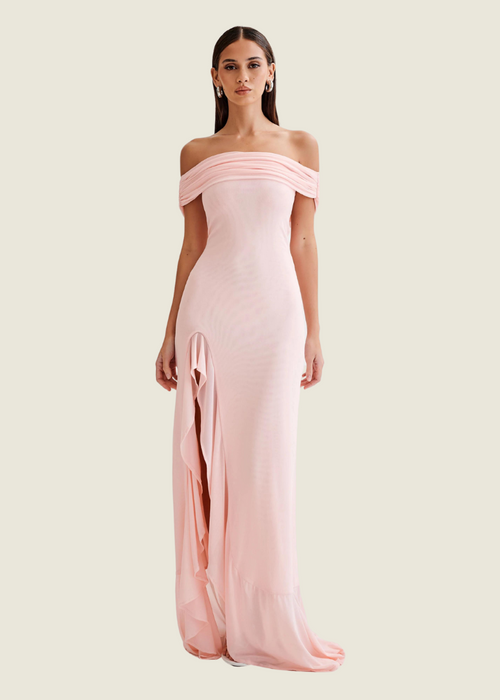 Meshki Audrey Off Shoulder Mesh Maxi Dress