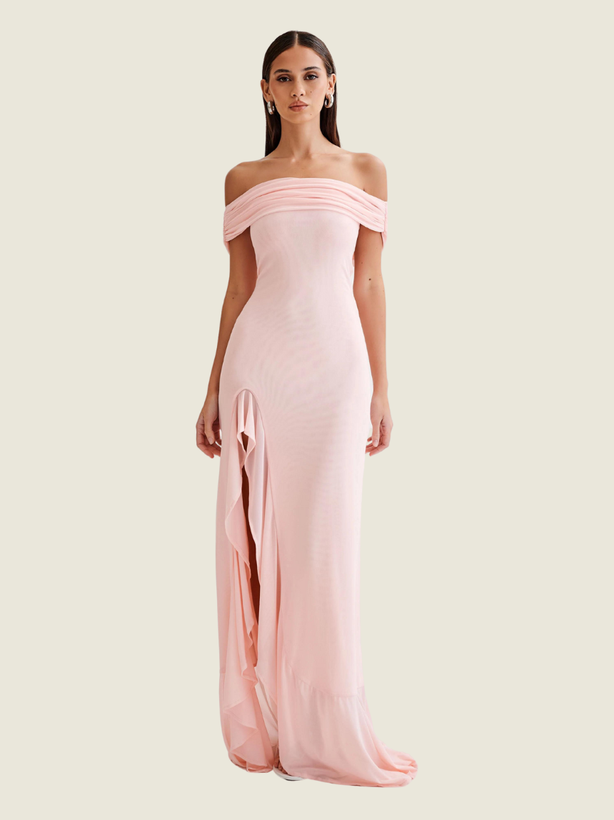 Meshki Audrey Off Shoulder Mesh Maxi Dress – Continuiti