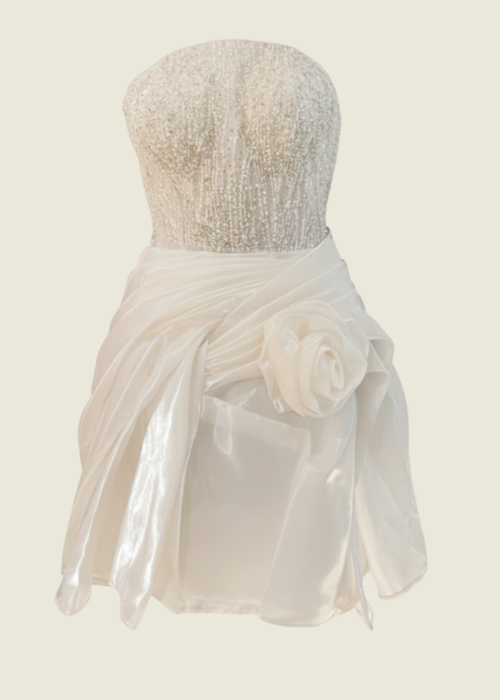 Weareasy Beaded Afterparty White Mini Dress