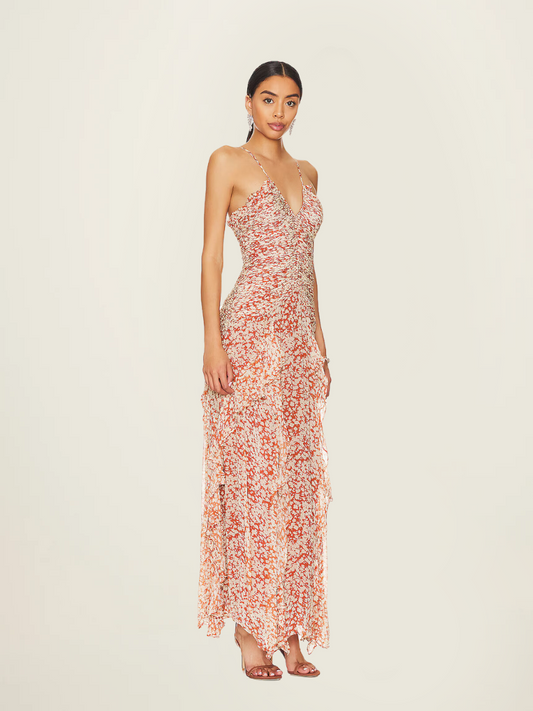 Shona Joy Hala Ruched Frill Maxi Dress