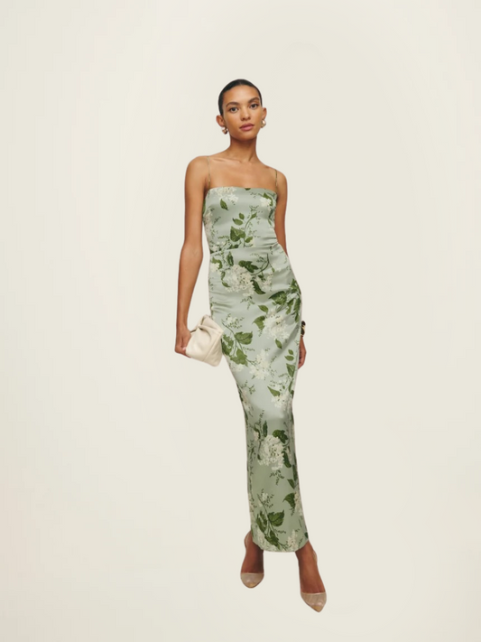 Reformation Frankie Tea Green Silk Dress