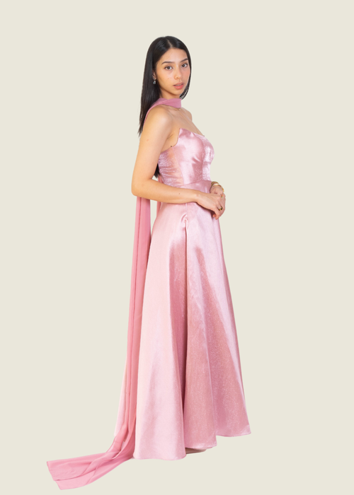 Ushi Sato Custom Old Rose Gown with Scarf hover image