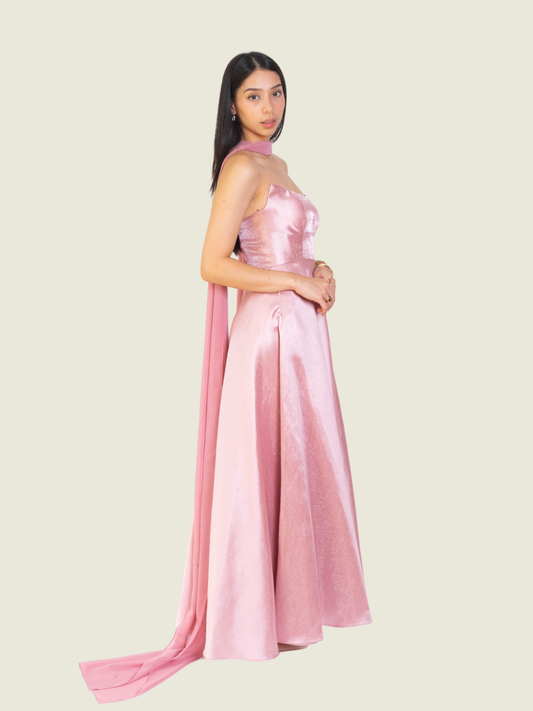 Ushi Sato Custom Old Rose Gown with Scarf